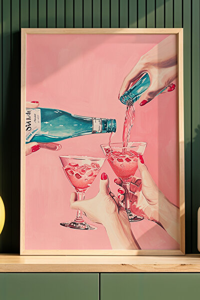 HİGUERA Eğlenceli Kadınlar ve Şampanya BAR Doğal Ahşap Çerçeveli Mutfak Duvar...