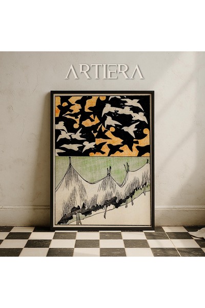 HİGUERA Vintage Japandi Art Ζωγραφική τοίχου με φυσικό ξύλινο πλαίσιο