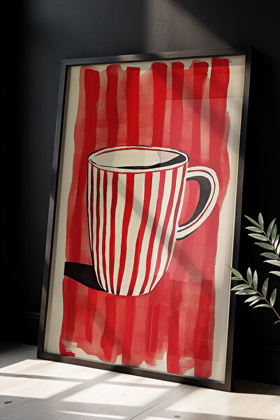 HİGUERA Κόκκινη και λευκή ριγέ κούπα με λεπτομέρεια μοντέρνα τέχνη γραμμής Πί...