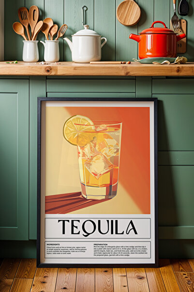 HİGUERA Tequila Retro BAR Ζωγραφική τοίχου κουζίνας με φυσικό ξύλινο πλαίσιο