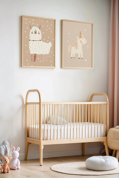 HİGUERA Πίνακας παιδικού δωματίου και βρεφικού δωματίου με φυσικό ξύλινο σκελ...