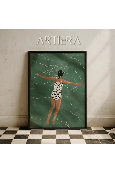 HİGUERA Γυναικείο πορτρέτο σε μαγιό Σύγχρονη τέχνη Θαλάσσιο θέμα Ξύλινο πλαίσ...