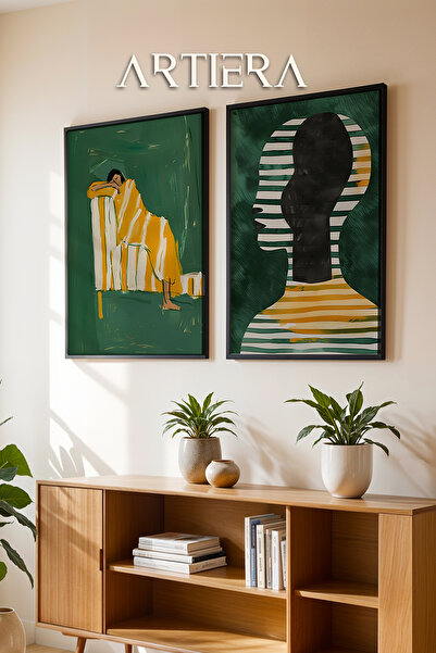 HİGUERA Κίτρινο λευκό ριγέ καθιστό σχήμα και αφηρημένη σιλουέτα διπλό φυσικό ...