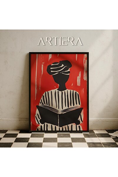 HİGUERA Κόκκινο μαύρο λευκό ριγέ γυναικείο πορτρέτο Σύγχρονη μινιμαλιστική τέ...