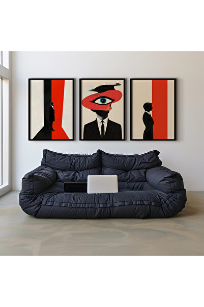 HİGUERA Σετ ζωγραφικής τοίχου με ανθρώπινες φιγούρες Red Abstract Τριπλό Φυσι...