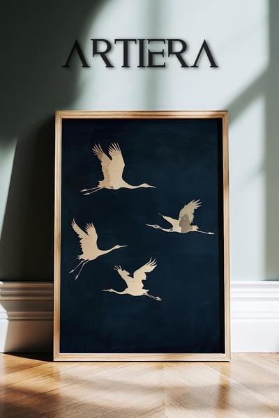 HİGUERA Ζωγραφική τοίχου με μπλε φόντο Πουλιά καλλιάρκης Vintage Japandi Art ...