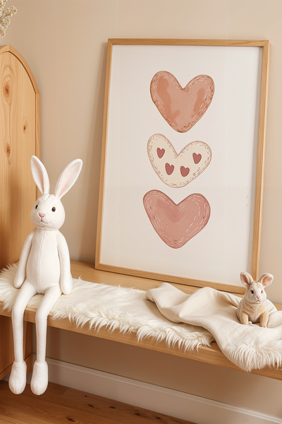 HİGUERA Σχέδιο πολύχρωμες καρδιές - Πίνακας παιδικού δωματίου με φυσικό ξύλιν...