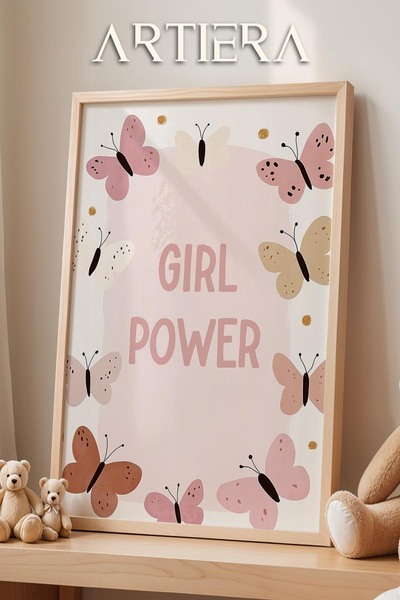 HİGUERA Butterfly Girl Power Typography Baby Girl Διακόσμηση Παιδικού Δωματίο...