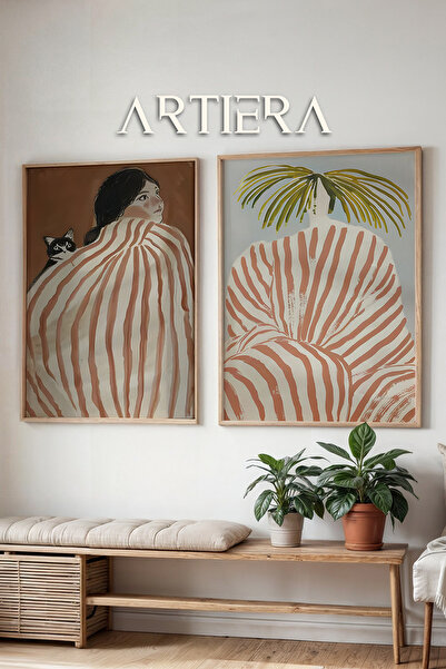 HİGUERA Peace with Cat and Tropical Rest Oil Painting Feeling Διπλό Ξύλινο Πί...