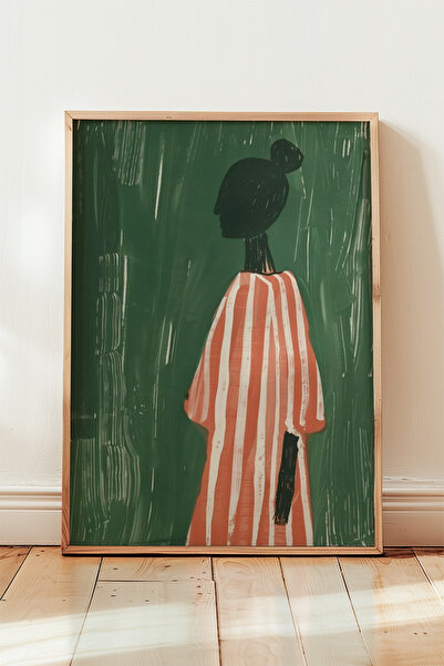 HİGUERA Μινιμαλιστική Πράσινη Γυναικεία Φιγούρα Πίνακας Τοίχου με Φυσικό Ξύλι...