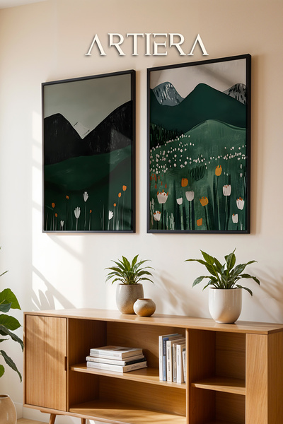 HİGUERA Επιτοίχια ζωγραφική με θέμα το τοπίο σε σμαραγδένια πράσινα τόνους με...