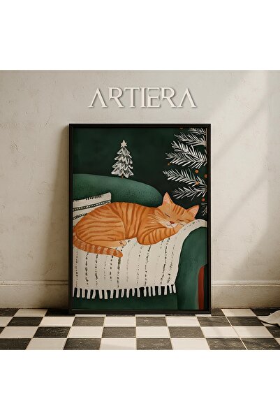 HİGUERA Πορτρέτο Sarman Cat σε ύπνο στο σαλόνι Ζωγραφική τοίχου με ξύλινο πλα...