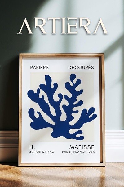 HİGUERA Σειρά Matisse Paper Cuttings Πίνακας τοίχου με ξύλινο πλαίσιο με μπλε...