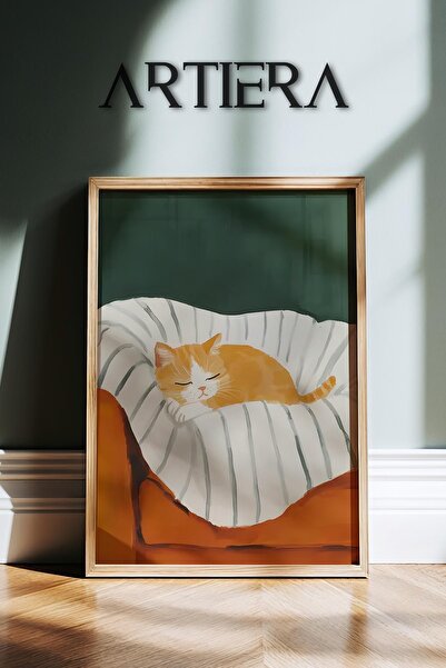 HİGUERA Πορτρέτο Sarman Cat σε ύπνο στο σαλόνι Ζωγραφική τοίχου με ξύλινο πλα...