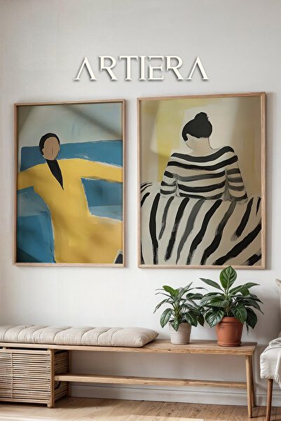 HİGUERA Αφηρημένες γυναικείες φιγούρες Ελαιογραφία Αίσθηση Διπλό Ξύλινο Πλαίσ...