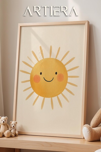 HİGUERA Drăguț Sun Baby Decorare Cameră Copii Tablou de perete cu rame din lemn