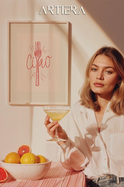 HİGUERA Τυπογραφία Μοντέρνα Μεσογειακή Ιταλική Ζωγραφική Κουζίνας με Ξύλινο Π...