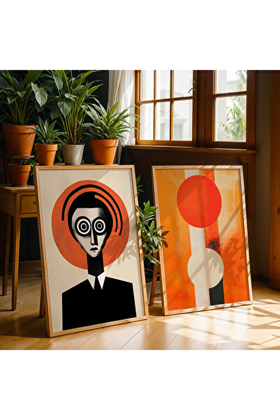 HİGUERA Αφηρημένο σχέδιο Κόκκινο αφηρημένο διπλό φυσικό ξύλινο πλαίσιο ζωγραφ...