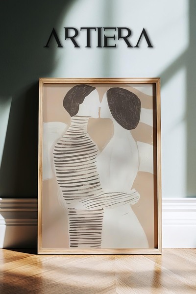 HİGUERA Μινιμαλιστικό αφηρημένο πορτρέτο εραστή σε μπεζ τόνους Πορτρέτο τοίχο...