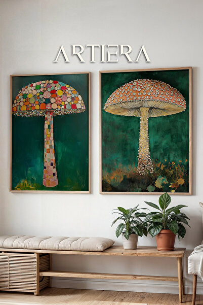 HİGUERA Πολύχρωμα και ρεαλιστικά μανιτάρια ελαιογραφία Feel Διπλό ξύλινο πλαί...