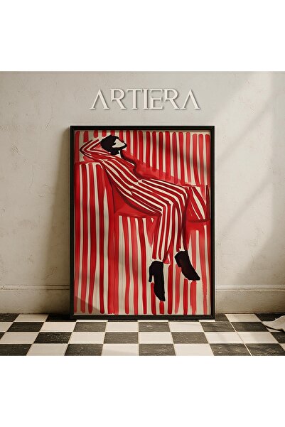 HİGUERA Κόκκινο ριγέ αφηρημένο γυναικείο πορτρέτο Σύγχρονο μινιμαλιστικό γυνα...