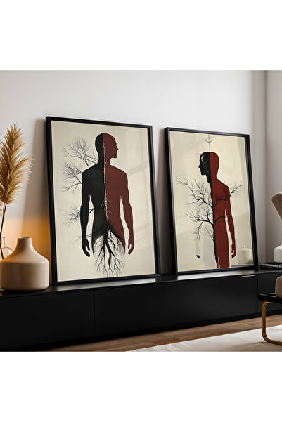 HİGUERA Φιγούρες προσώπου και δέντρα Διπλό Σετ ζωγραφικής τοίχου με φυσικό ξύ...