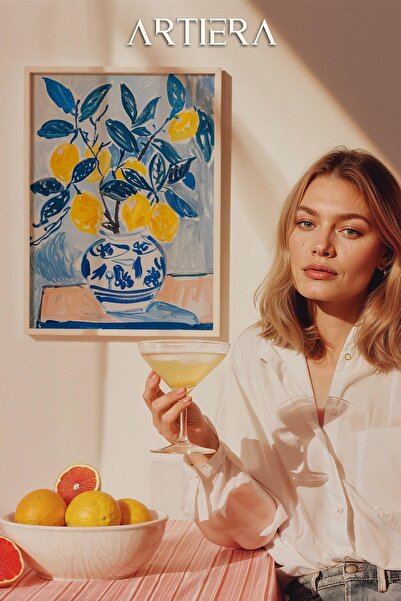 HİGUERA Lemons Μοντέρνο Μεσογειακό Ιταλικό Στιλ Τραπέζι Κουζίνας με Ξύλινο Πλ...