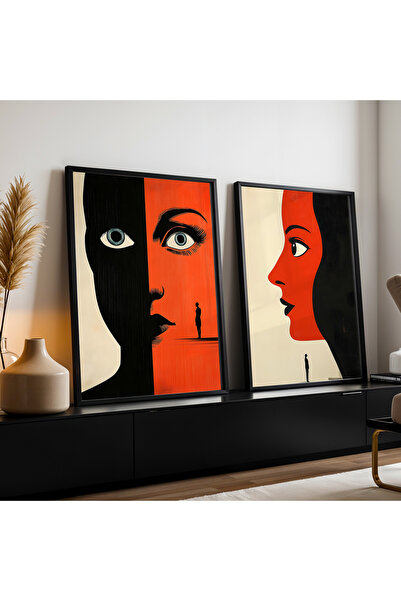 HİGUERA Γυναικείο πορτρέτο Αφηρημένο Σχέδιο Κόκκινο Αφηρημένο Διπλό Σετ Ζωγρα...