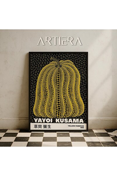 HİGUERA Yayoi Kusama Διάσημος Ζωγράφος Μαύρο Φόντο Κίτρινο Vintage Ζωγραφική ...