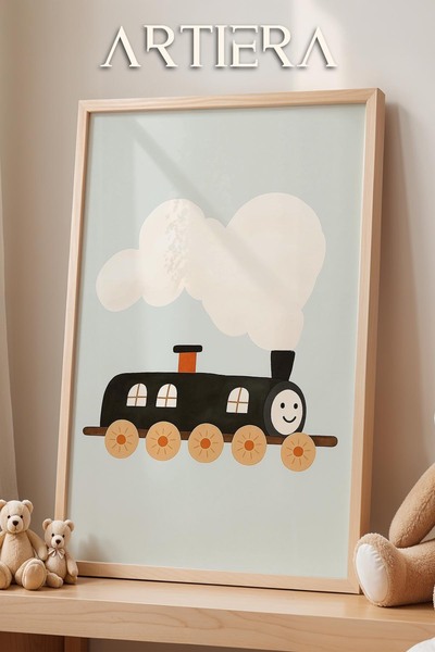 HİGUERA Χαριτωμένο τρένο Baby Boy Παιδικό Δωμάτιο Ζωγραφική τοίχου με ξύλινο ...