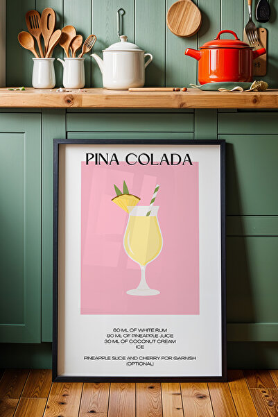 HİGUERA Pina Colada Pink Background Cocktail BAR Ζωγραφική τοίχου κουζίνας με...