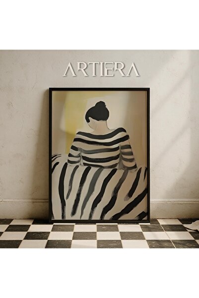 HİGUERA Μαύρο Λευκό Ριγέ Φιγούρα Σακίδιο Αφηρημένο Γυναικείο Πορτρέτο Ζωγραφι...