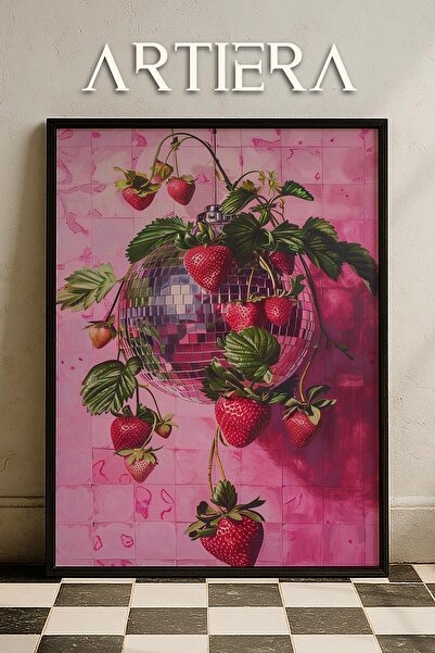 HİGUERA Maximalist Strawberries - Πίνακας Κουζίνας με Ξύλινο Πλαίσιο, Διακόσμ...