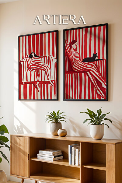 HİGUERA Η ειρήνη με τη γάτα σε κόκκινες λωρίδες Ευχάριστη επίστρωση τοίχου με...