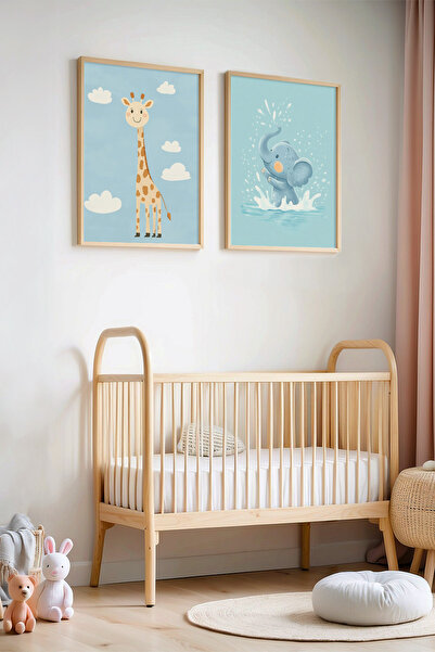 HİGUERA 2 τεμαχίων μπλε φόντο καμηλοπάρδαλη και ελέφαντας Παιδικό δωμάτιο και...