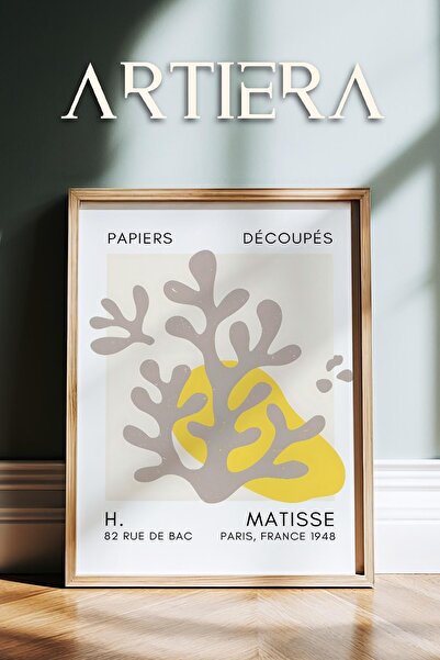 HİGUERA Σειρά Matisse Paper Cuttings Μπεζ κίτρινο κοραλί κλαδί ζωγραφική τοίχ...