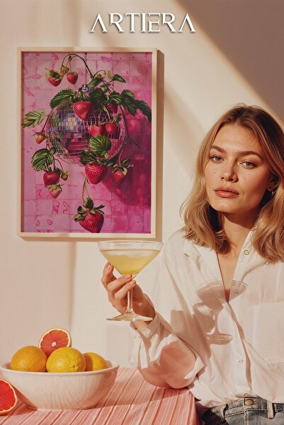 HİGUERA Maximalist Strawberries - Πίνακας Κουζίνας με Ξύλινο Πλαίσιο, Διακόσμ...