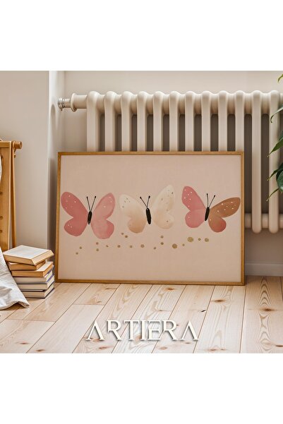 HİGUERA Ροζ πεταλούδες και χρυσά γκλίτερ Διακόσμηση κοριτσίστικου δωματίου Ορ...