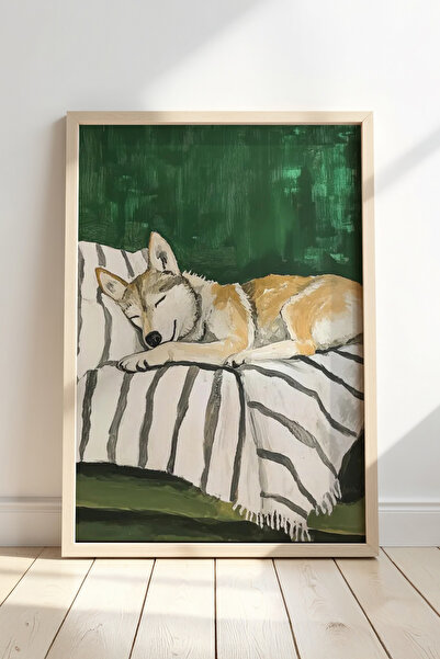 HİGUERA Wolf Dog Sleeping Peace Πίνακας τοίχου με φυσικό ξύλινο πλαίσιο – Τέχ...