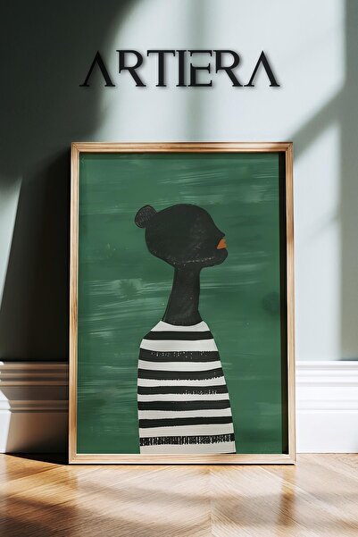 HİGUERA Μαύρο Λευκό Ριγέ Μινιμαλιστικό Αφηρημένο Γυναικείο Πορτρέτο Μοντέρνο ...