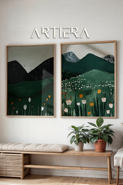 HİGUERA Επιτοίχια ζωγραφική με θέμα το τοπίο σε σμαραγδένια πράσινα τόνους με...