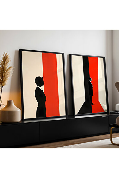 HİGUERA Ανθρώπινες Φιγούρες Κόκκινο Αφηρημένο Διπλό Σετ Ζωγραφικής Τοίχου με ...