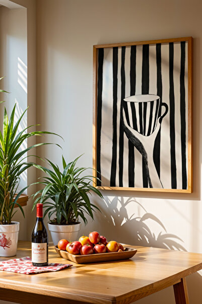 HİGUERA Ασπρόμαυρο ριγέ φλιτζάνι καφέ KTB Ζωγραφική τοίχου κουζίνας με φυσικό...