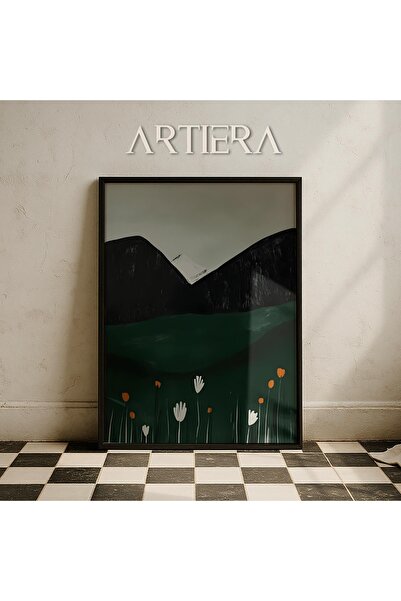 HİGUERA Πράσινο βουνό και λουλούδια σιλουέτα αφηρημένη βοτανική ζωγραφική τοί...