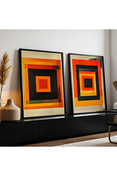 HİGUERA Γεωμετρικό Κόκκινο Αφηρημένο Διπλό Φυσικό Ξύλινο Πλαίσιο Τοιχογραφία