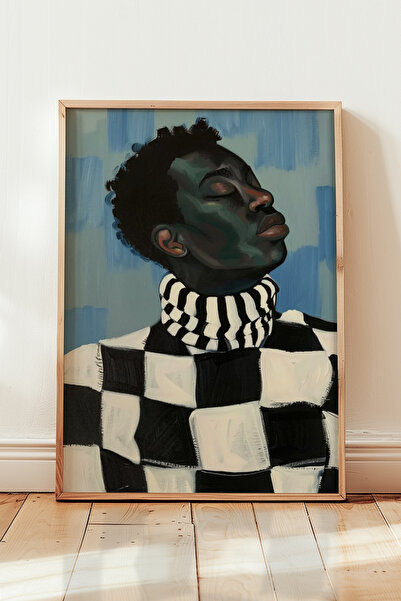 HİGUERA Κομψό Πορτραίτο Σχέδιο Μαύρο Λευκό Γεωμετρικό Θέμα Πίνακας με Φυσικό ...