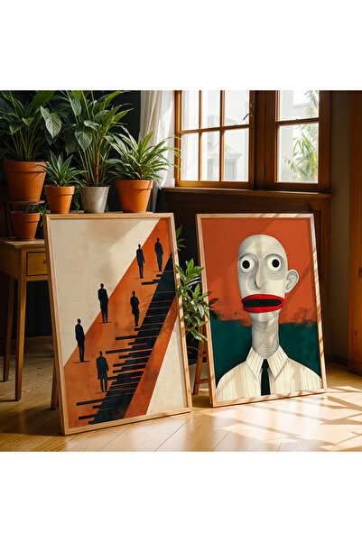 HİGUERA Αφηρημένο σχέδιο Κόκκινο αφηρημένο διπλό φυσικό ξύλινο πλαίσιο ζωγραφ...