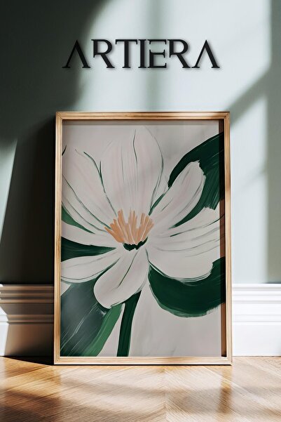 HİGUERA Πράσινο λευκό λουλούδι μινιμαλιστικό αφηρημένο βοτανικό ξύλινο πλαίσι...