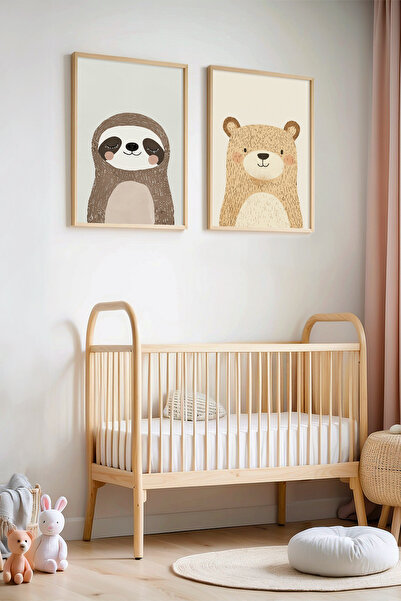 HİGUERA Πίνακας 2 χαριτωμένων ζώων του δάσους με φυσικό ξύλινο πλαίσιο για πα...