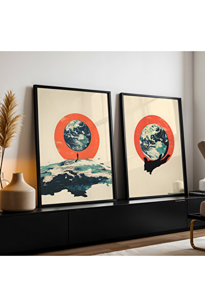 HİGUERA Αφηρημένο σχέδιο Κόκκινο αφηρημένο διπλό φυσικό ξύλινο πλαίσιο ζωγραφ...